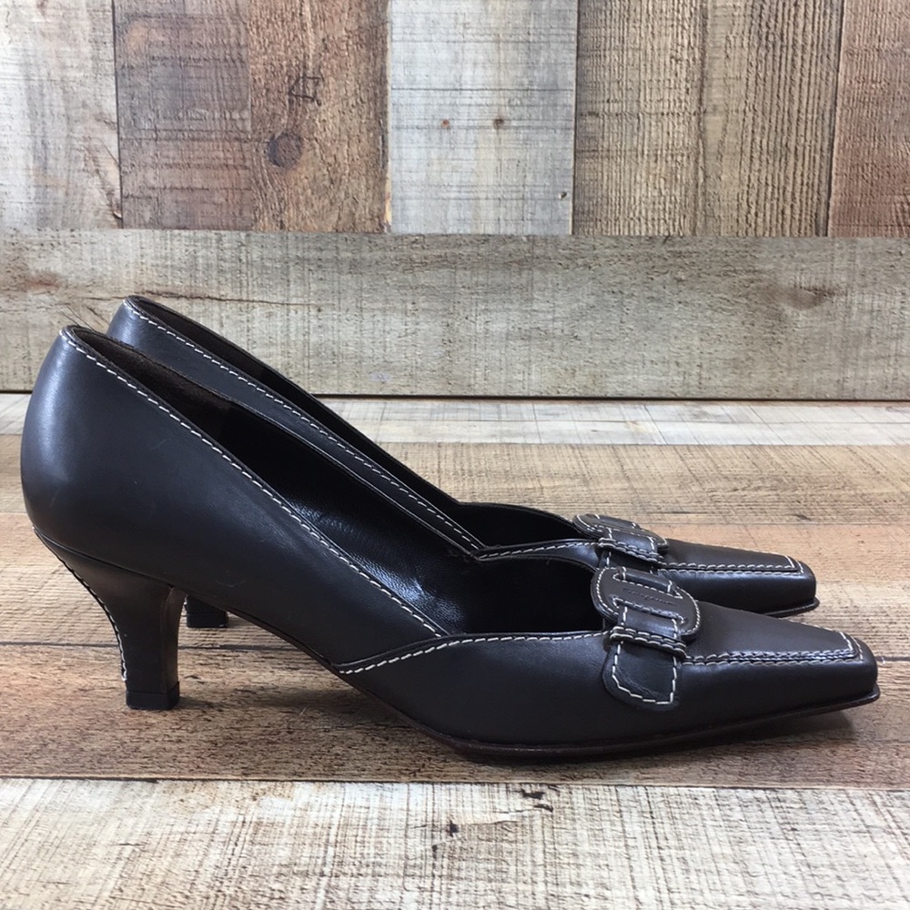 Salvatore Ferragamo Brown Leather Kitten Heels